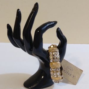 NEW Monet  Gold & Clear Crystal Elastic Bracelet 8"